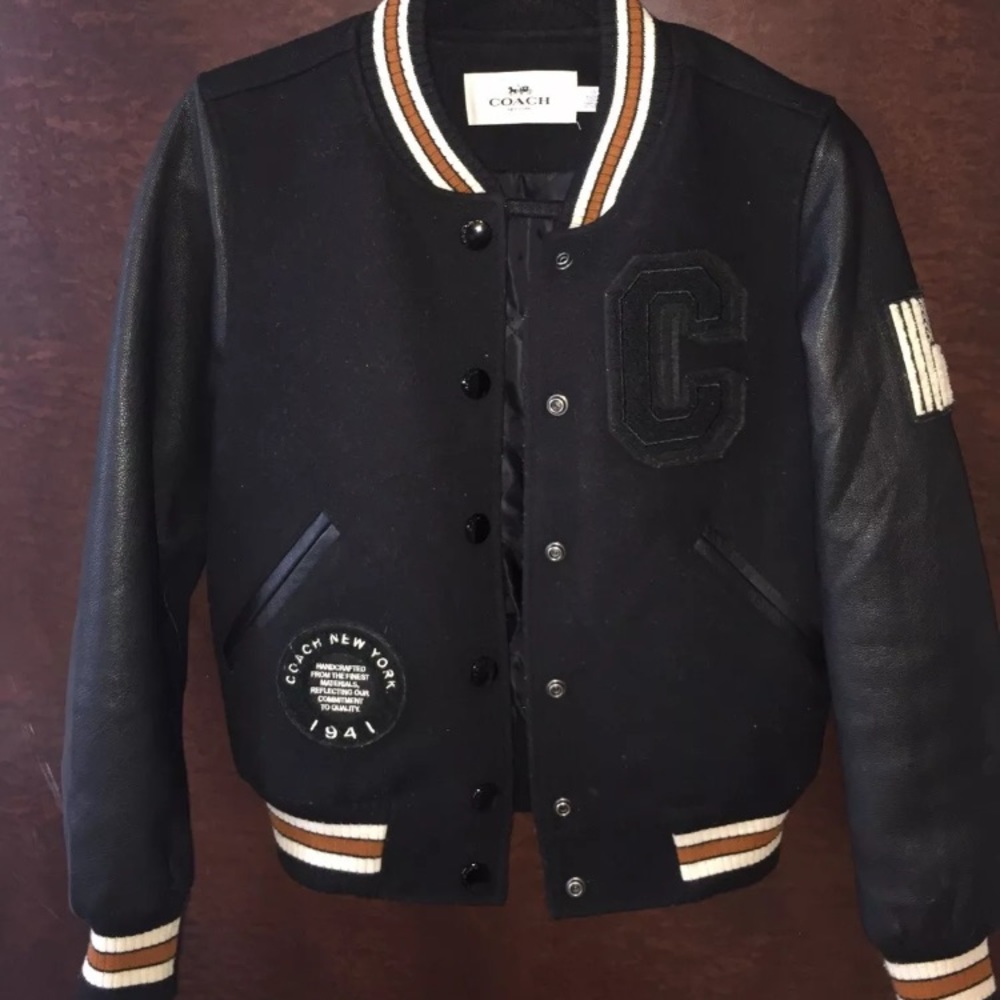 WOMENS COACH VARSITY JACKET - LEATHER / WOOL